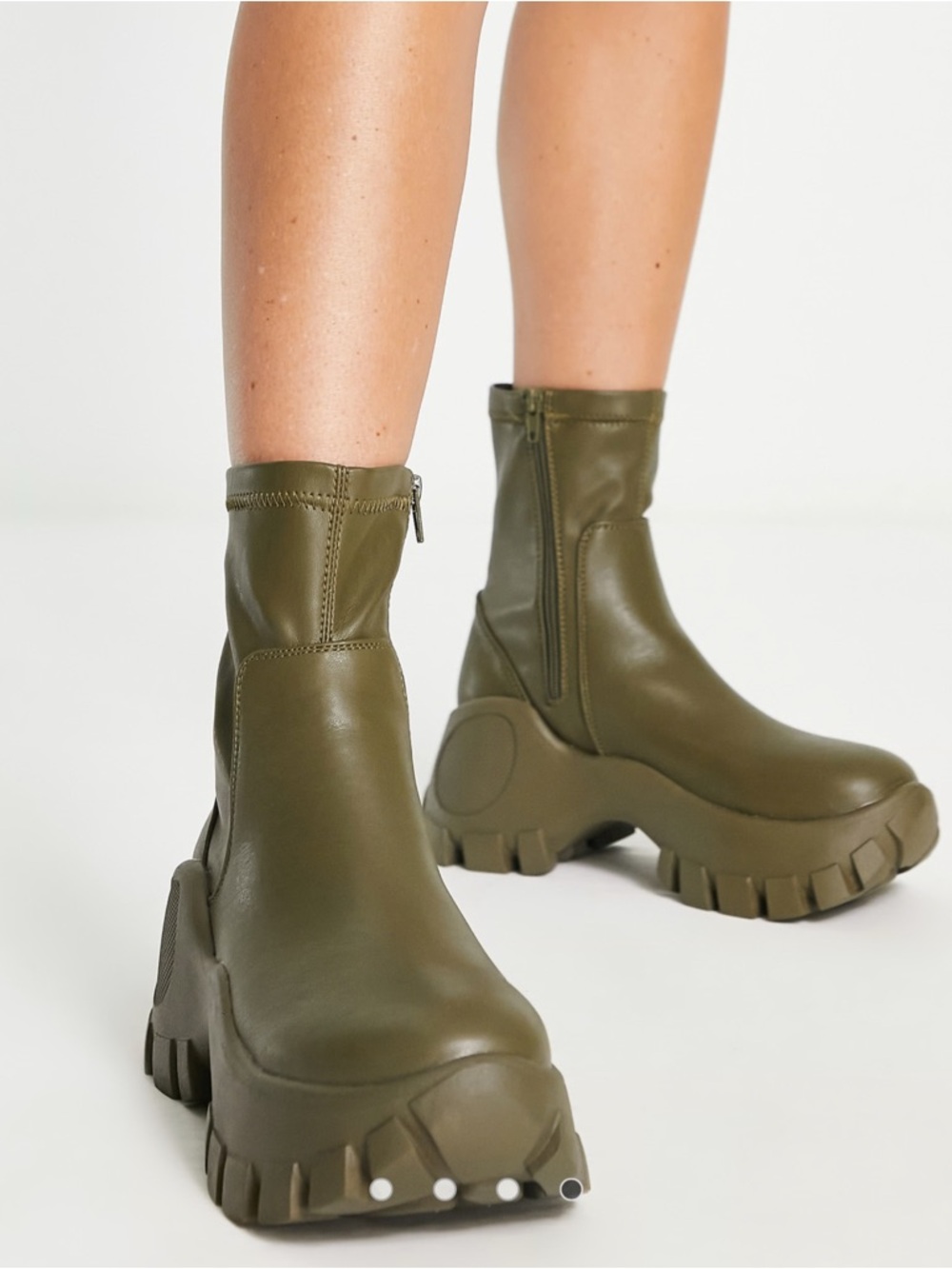 Public Desire cleated chunky sole boots in olive